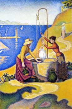 (image for) Handmade oil painting Copy paintings of famous artists Paul Signac's painting, Women at the Well, Opus